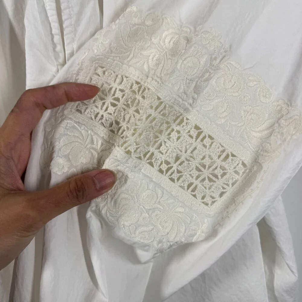 Tibi Anthropologie White Cotton Lace Embroidered Tunic Dress Boho Summer Casual - Picture 9 of 15